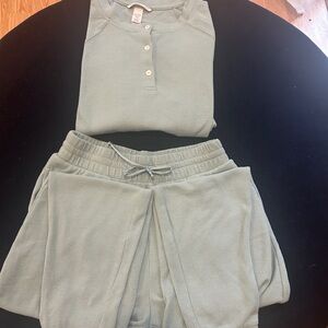 Green Waffle Knit Lounge Set